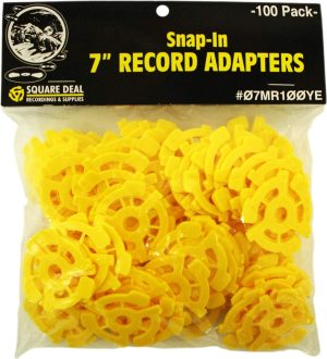 (100) Flat Yellow Plastic Record Adapters - Snap In Inserts to Make 7" 45rpm Records Fit on Standard Vinyl Record Turntables #07MR100YE