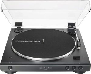 Audio-Technica at-LP60XBT-BK Fully Automatic Bluetooth Belt-Drive Stereo Turntable, Black, Hi-Fidelity, Plays 33 -1/3 and 45 RPM Vinyl Records, Dust Cover, Anti-Resonance (Renewed)