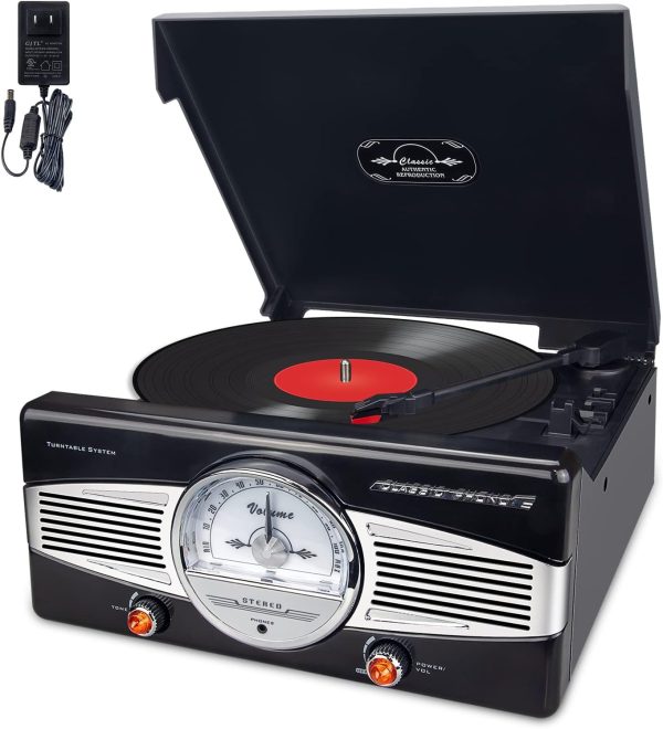 BIGMONAT Record Player Vinyl Turntable,2 Speed Record Player with 2 Built in Stereo Speakers,Portable Record Player for Entertainment and Home Decoration,3.5MM Headphone Jack,Supports RCA Line Out