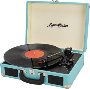 ByronStatics Vinyl Record Player, 3 Speed Turntable Record Player with 2 Built in Stereo Speakers, Replacement Needle, Supports RCA Line Out, AUX in, Portable Vintage Suitcase