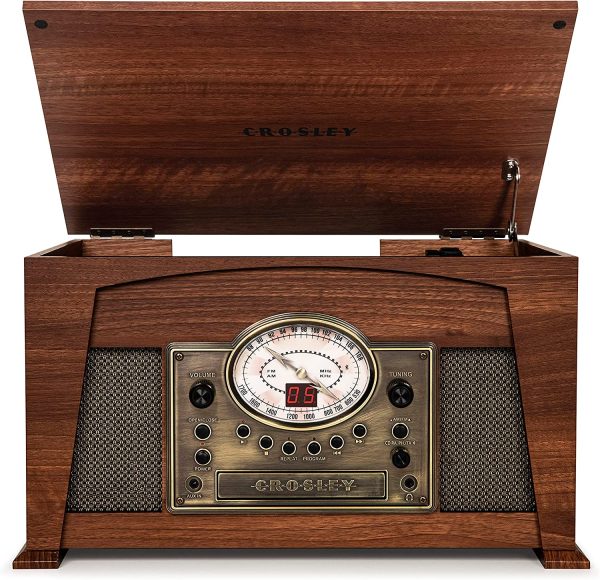 Crosley CR7015A-WA Medley 3-Speed Vinyl Record Player Turntable with Bluetooth, AM/FM Radio, CD Player, Cassette Deck, and Aux-in, Walnut