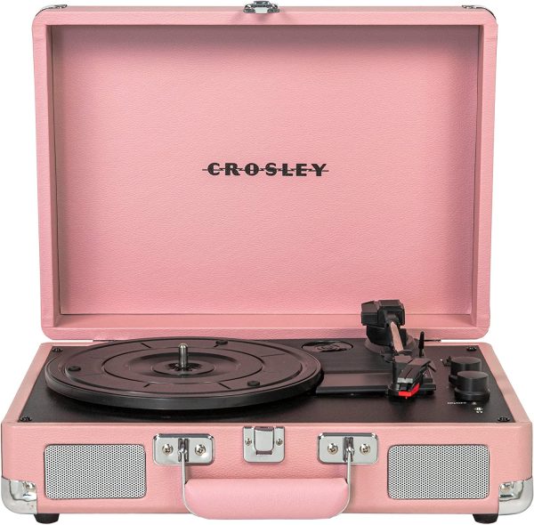 Crosley CR8005E-BH Cruiser Deluxe Vintage 3-Speed Bluetooth Suitcase Vinyl Record Player Turntable, Blush
