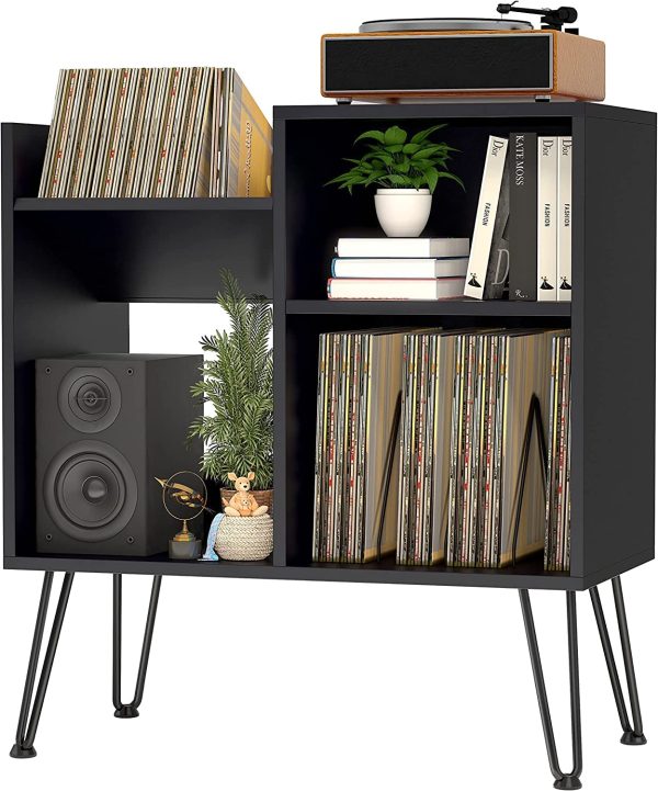 iyrany Record Player Stand, Turntable Stand with Record Storage, Vinyl Record Storage Cabinet with Metal Legs, Record Player Table Holds Up to 250 Albums for Living Room, Bedroom, Office, etc (Black)
