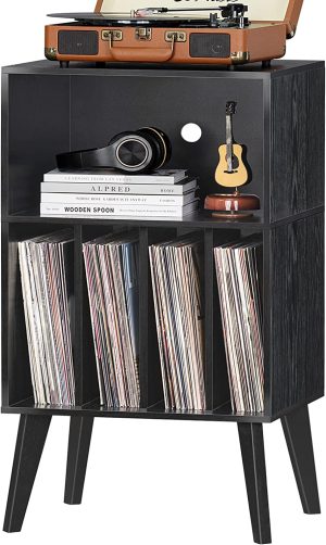 Lerliuo Record Player Stand, Brown Turntable Stand Holds up to 160 Albums, Mid-Century Vinyl Storage Cabinet Table with Solid Wood Legs, Record Player Holder Dispaly Shelf for Bedroom Living Room