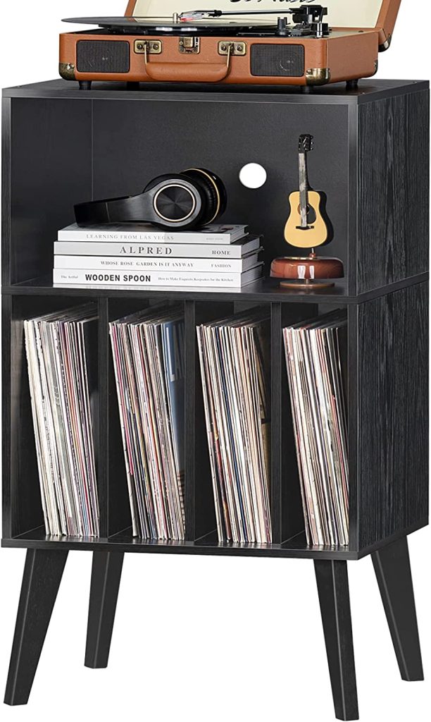 Lerliuo Record Player Stand, Brown Turntable Stand Holds up to 160 Albums, MidCentury Vinyl