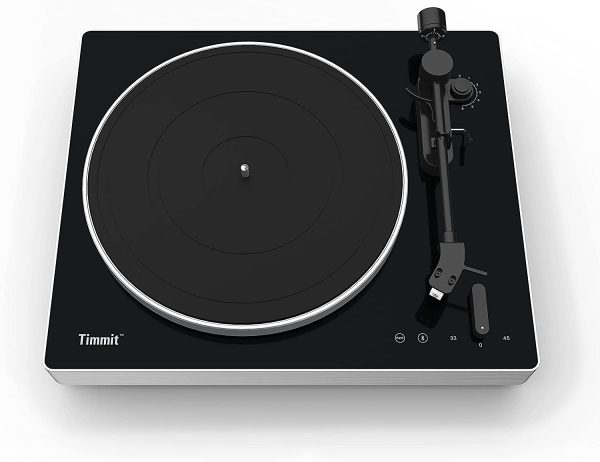 Timmit Turntable Vinyl Record Player with Bluetooth Transmitter and USB to PC Recording,Anti-Skate,Belt Transmission,2 Speed,Fabric Dust Cover, Aluminum Alloy Platter-AT3600L(Black)