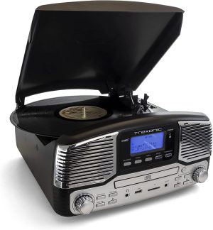 Trexonic Retro Record Player with Bluetooth, CD Players, and 3-Speed Turntable in Black