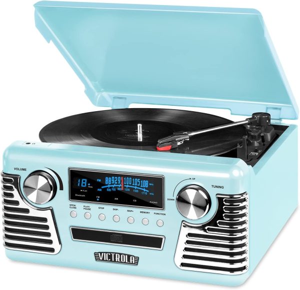 Victrola 50's Retro Bluetooth Record Player & Multimedia Center with Built-in Speakers - 3-Speed Turntable, CD Player, AM/FM Radio | Vinyl to MP3 Recording | Wireless Music Streaming | Red