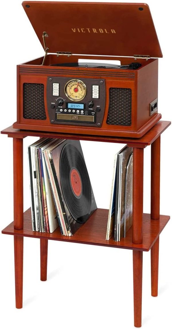Victrola 8-in-1 Bluetooth Record Player & Multimedia Center, Built-in Stereo Speakers - Turntable, Wireless Music Streaming with Stand, Real Wood | Mahogany