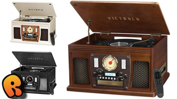 Victrola 8-in-1 Bluetooth Record Player & Multimedia Center | Espresso & Victrola Wooden Stand for Wooden Music Centers with Record Holder Shelf, Espresso & Victrola Wooden Record Crate