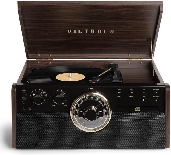 Victrola Empire Signature 7-in-1 Wood Mid Century Modern Bluetooth Record Player