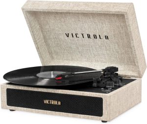 Victrola Parker Bluetooth Suitcase Record Player with 3-Speed Turntable, Light Beige (VSC-580BT-LBB)