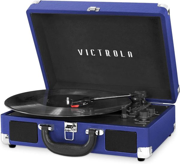 Victrola Vintage 3-Speed Bluetooth Portable Suitcase Record Player with Built-in Speakers | Upgraded Turntable Audio Sound| Includes Extra Stylus | Cobalt Blue, 1SFA (VSC-550BT-COB)
