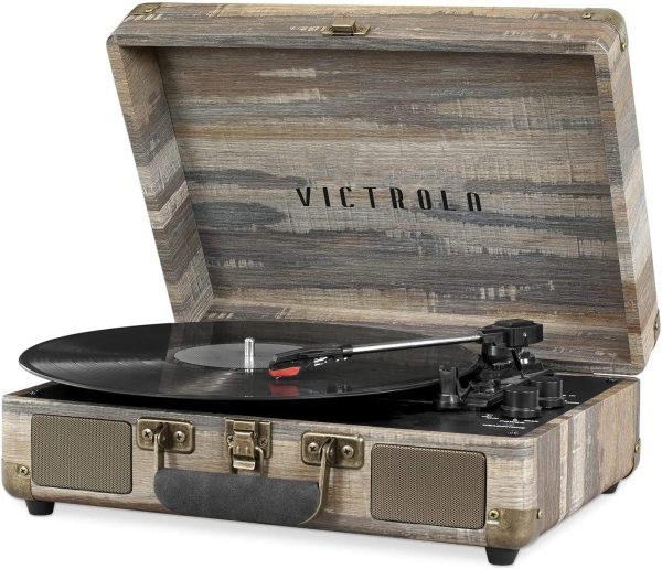 Victrola Vintage 3-Speed Bluetooth Portable Suitcase Record Player with Built-in Speakers | Upgraded Turntable Audio Sound| Includes Extra Stylus | Farmhouse (VSC-550BT-FSG)