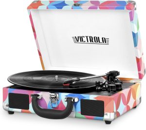 Victrola Vintage 3-Speed Bluetooth Portable Suitcase Record Player with Built-in Speakers | Upgraded Turntable Audio Sound| Includes Extra Stylus | Geo (VSC-550BT-P3)