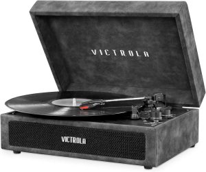 Victrola Vintage 3-Speed Bluetooth Portable Suitcase Record Player with Built-in Speakers | Upgraded Turntable Audio Sound| Includes Extra Stylus | Lambskin (VSC-580BT-LGR)