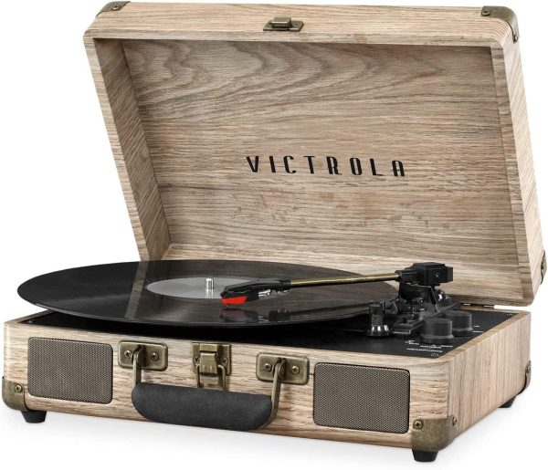 Victrola Vintage 3-Speed Bluetooth Portable Suitcase Record Player with Built-in Speakers | Upgraded Turntable Audio Sound| Includes Extra Stylus | Oatmeal (VSC-550BT-FOT)