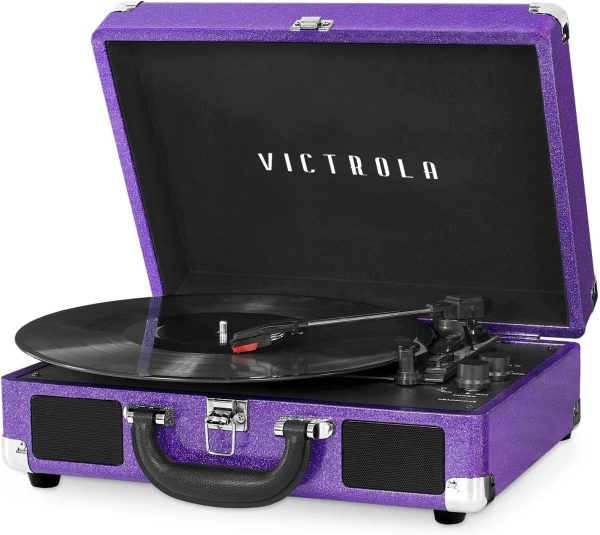 Victrola Vintage 3-Speed Bluetooth Portable Suitcase Record Player with Built-in Speakers | Upgraded Turntable Audio Sound| Includes Extra Stylus | Purple Glitter (VSC-550BT-GPR), 1SFA