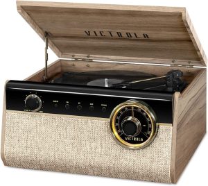 Victrola's 4-in-1 Highland Bluetooth Record Player with 3-Speed Turntable with FM Radio, Espresso (VTA-330B-ESP)