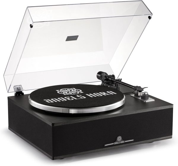ANGELS HORN Bluetooth Vinyl Record Player - High-Fidelity 2-Speed Turntable with Built-in Speakers - Includes Phono Preamp & Magnetic AT-3600L Cartridge - Black Classic Edition