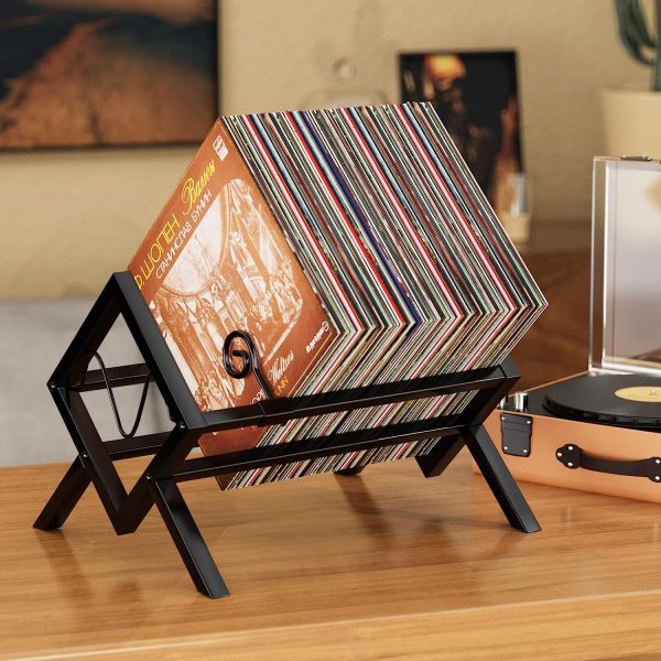 EKNITEY Vinyl Record Storage Holder - Metal Record Stand 80-100 LP Storage Vinyl Organizer for Albums Audio Easy to Assemble Black