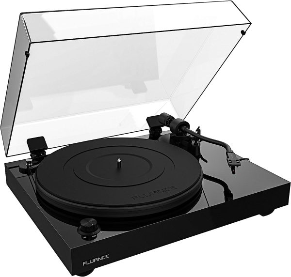 Fluance RT82 Reference High Fidelity Vinyl Turntable Record Player with Ortofon OM10 Cartridge, Speed Control Motor, High Mass MDF Wood Plinth, Vibration Isolation Feet - Piano Black