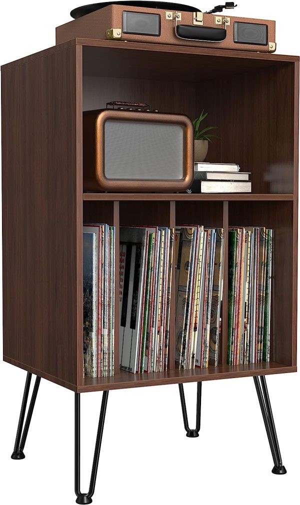iyrany Record Player Stand, Turntable Stand with Record Storage, Vinyl Record Storage Cabinet with Metal Legs, Record Player Table Holds Up to 150 Albums for Living Room, Bedroom, Office, etc (Brown)