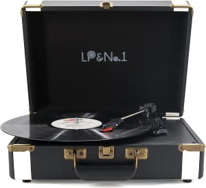 LP&No.1 Portable Suitcase Turntable with Stereo Speaker,3 Speeds Belt-Drive Vinyl Record Player,Brown with Black