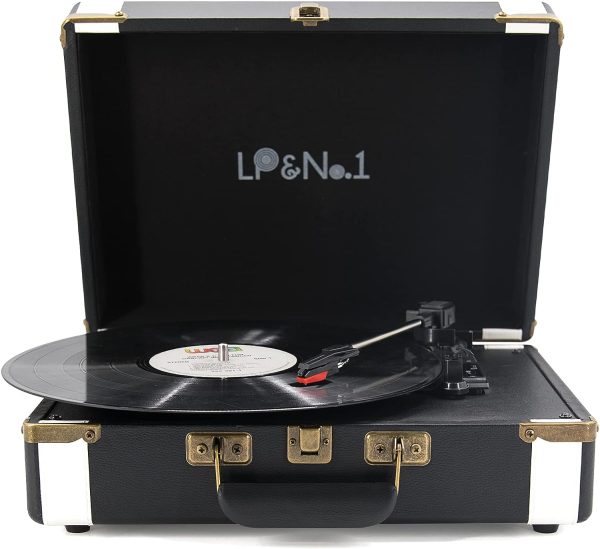 LP&No.1 Suitcase Portable Turntable with Built in Stereo Speakers, 2 Speed Vinyl Record Player with RCA Line Out, AUX in, Pink