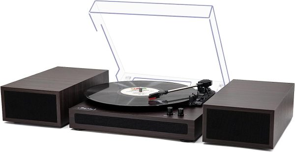 LP&No.1 Vinyl Record Player, Bluetooth Hi-Fi System Turntable with Dual Stereo Bookshelf Speakers, Auto-Stop Belt-Drive LP Player with AT-3600L Magnet Cartridge, Adjustable Counterweight, Walnut Wood