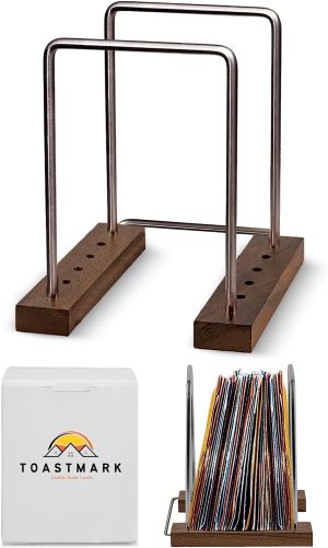 Mini Account Holder - Upto 35 LP Solid Walnut Vinyl Record Storage for Album’s Display – Sturdy Stainless Steel & Easy to Assemble
