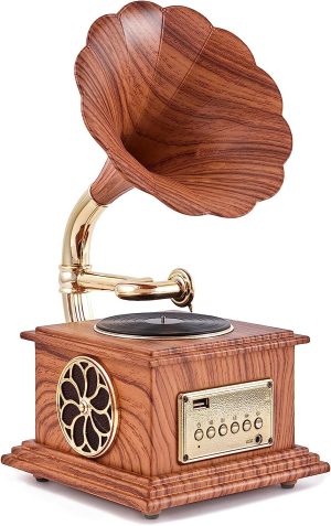Phonograph Bluetooth Speaker, Aux-in, USB Port for Flash Drive, Vintage Gramophone Turntable for Home Decoration and Festival Gift