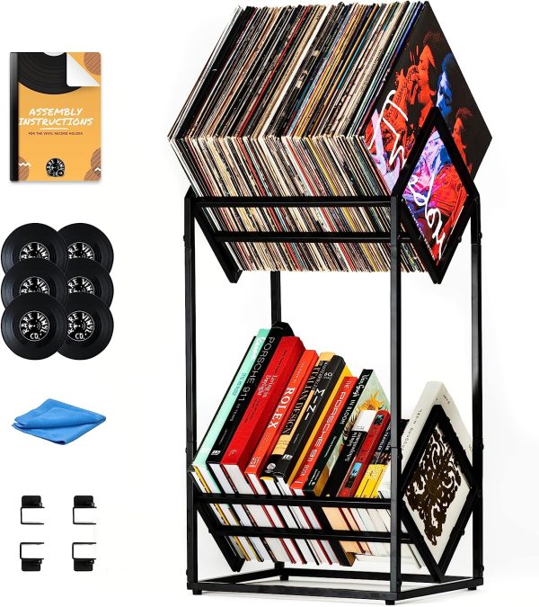 RARE VINYL CO. Vinyl Record  Storage - Single Tier Rack, Width Adjustable Heavy Duty Record Holder for Albums Holds 3 to 120 LP Singles, Doubles, Thinker Covers, Wax 78 rmp Shellac Records Collection