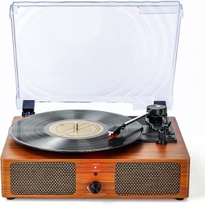 Record Player Bluetooth Turntable for Vinyl with Speakers & USB Player,Vinyl to USB,3 Speed Belt Driven LP Vintage Phonograph for Home Decoration