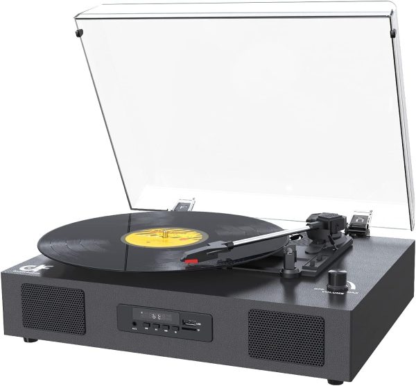 Record Player Bluetooth Turntable with Built-in Speaker, USB Recording Audio Music Vintage Portable Turntable for Vinyl Records 3 Speed, LP Phonograph Record Player with Speakers Black