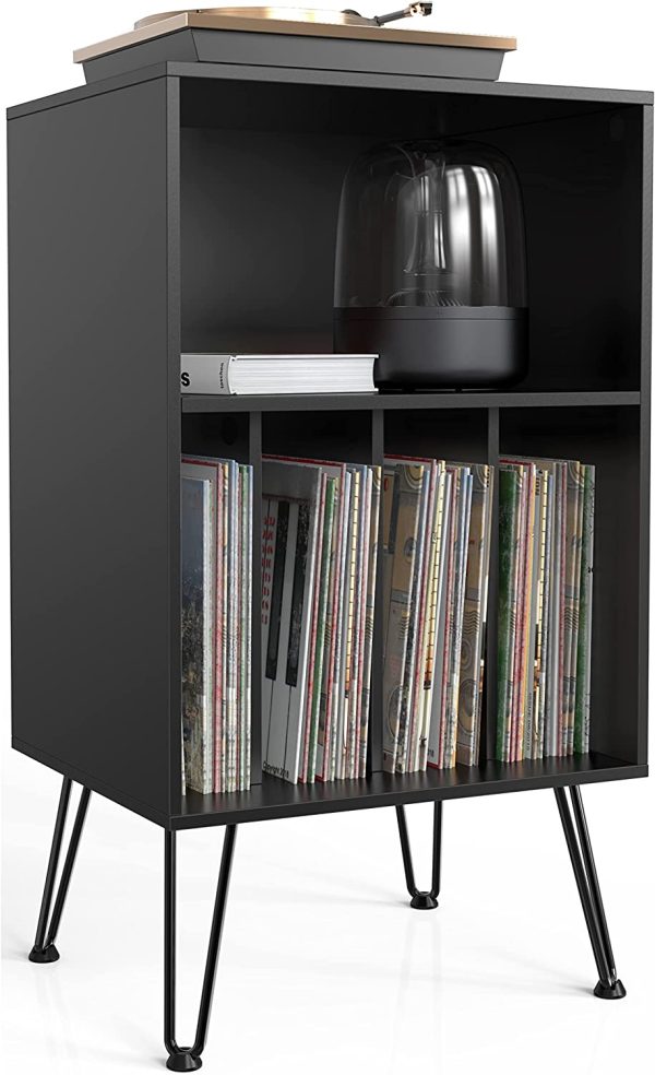 Record Player Stand, Turntable Stand with Record Storage, Vinyl Record Storage Cabinet with Metal Legs, Record Player Table Holds Up to 150 Albums for Living Room, Bedroom