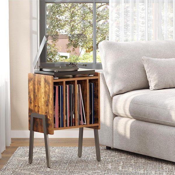 TUTOTAK Record Player Stand, Record Storage Table, End Table with Vinyl Holder Display Shelf, Side Table, Turntable Stand, Nightstand, Brown TB01BB045