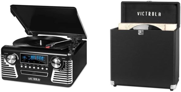 Victrola 50's Retro Bluetooth Record Player & Multimedia Center with Built-in Speakers - 3-Speed Turntable, CD Player, AM/FM Radio | Vinyl to MP3 Recording | Wireless Music Streaming | Black