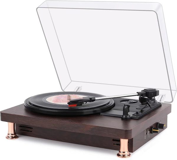 Vintage Bluetooth Record Player,Turntables for Vinyl Records,3-Speed Vinyl Record Player with 2 Built in Stereo Speakers,Turntable Record Player,Hi-Fi,RCA Out,AUX in,Auto Off,Wood