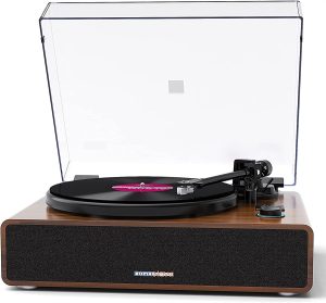 Vinyl Account Player, Belt-Driven Bluetooth Turntable with Built-in Speakers & Magnetic Cartridge,Supports Vinyl to MP3 Function/Phono preamp/AUX-in/RCA Output