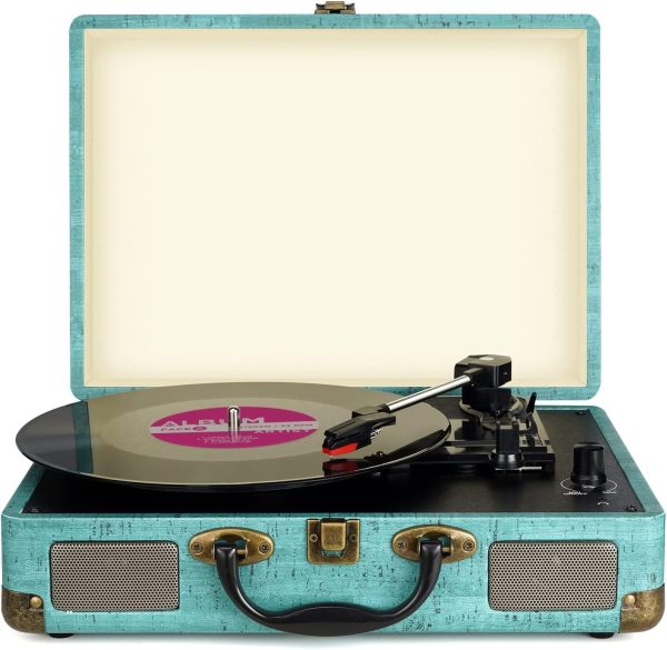 Vinyl Record Player 3-Speed Bluetooth Suitcase Portable Belt-Driven Record Player with Built-in Speakers RCA Line Out AUX in Headphone Jack Vintage Turntable