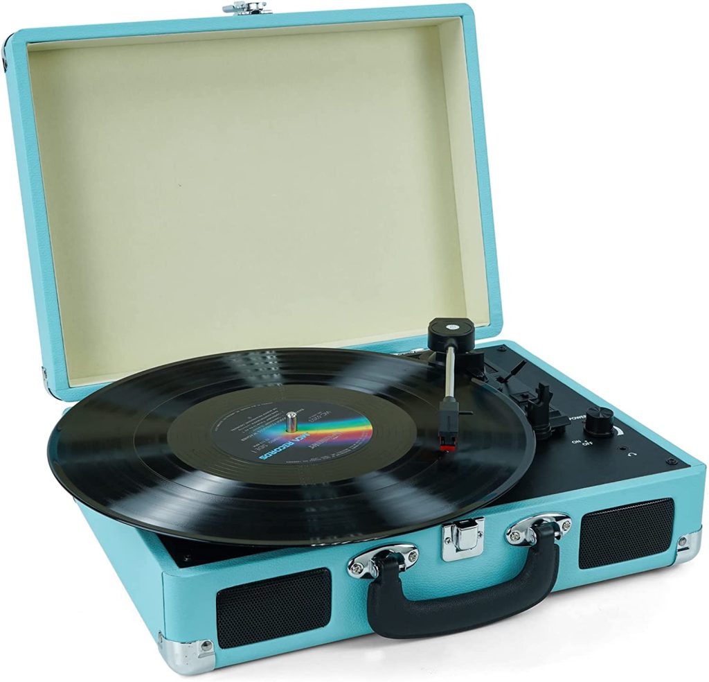 Vinyl Record Player, 3 Speeds Belt Driven Suitcase Portable Turntable
