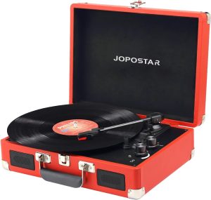 Vinyl Record Player 3 Speeds Turntable Portable Suitcase Vinyl Player with Built-in Stereo Speakers Bluetooth Output & Input RCA Output Aux in Headphone Jack Vintage LP Phonograph Red