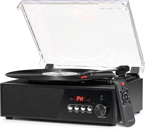 Vinyl Record Player Bluetooth with USB Digital FM Radio Remote Control Vintage Turntable for Vinyl Records with Speakers 3 Input RCA Line Out
