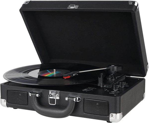 Vinyl Record Player Wireless Turntable Bluetooth 3-Speed Portable Vintage Suitcase with Built-in Speakers, Includes Extra Stylus, RCA Out, AUX in