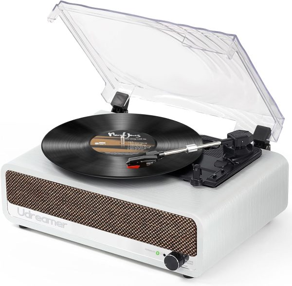 Vinyl Record Player with Speaker Bluetooth Turntable Vintage Portable Vinyl Player Support USB AUX-in Headphone RCA Line-Out Adjustable Needle Pressure 3 Speed Belt-Driven Auto-Stop Mirror Design
