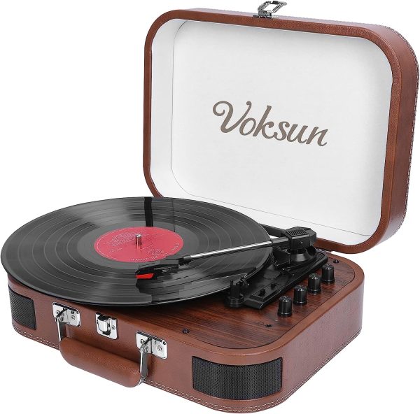 VOKSUN Record Player,Hall-Level Audio Quality Turntable,3-Speed Premium Wood Vinyl Player Suitable for Gift Giving,Home Decoration,Upgraded Stylus Reduces Risk of Record Damage.