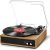 Anesky Record Player, Vintage Bluetooth Turntable with 3 Speeds (33/45/78 RPM), Built-in 2 Stereo Speakers, RCA Output, AUX Input, Belt-Driven Retro Vinyl Player for Vinyl Records – Natural Wood