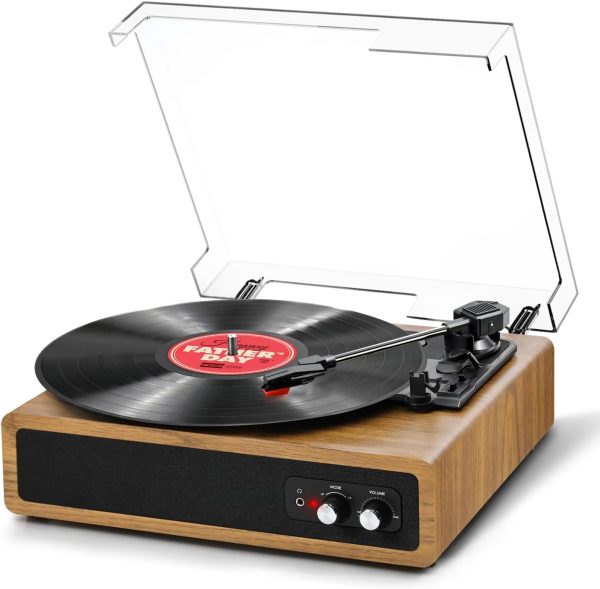 Anesky Record Player, Vintage Bluetooth Turntable with 3 Speeds (33/45/78 RPM), Built-in 2 Stereo Speakers, RCA Output, AUX Input, Belt-Driven Retro Vinyl Player for Vinyl Records - Natural Wood