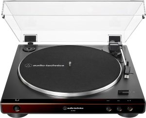 Audio-Technica At-LP60X-BW Fully Automatic Belt-Drive Stereo Turntable, Hi-Fi, 2 Speed, Dust Cover, Anti-Resonance, Die-Cast Aluminum Platter Brown